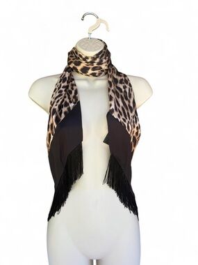 Chico’s Leopard Print Fringe Scarf OS